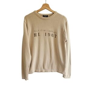 Vtg Polo Jeans Co. Ralph Lauren RL 1967 Cotton Sweater Cream Oatmeal Size Medium